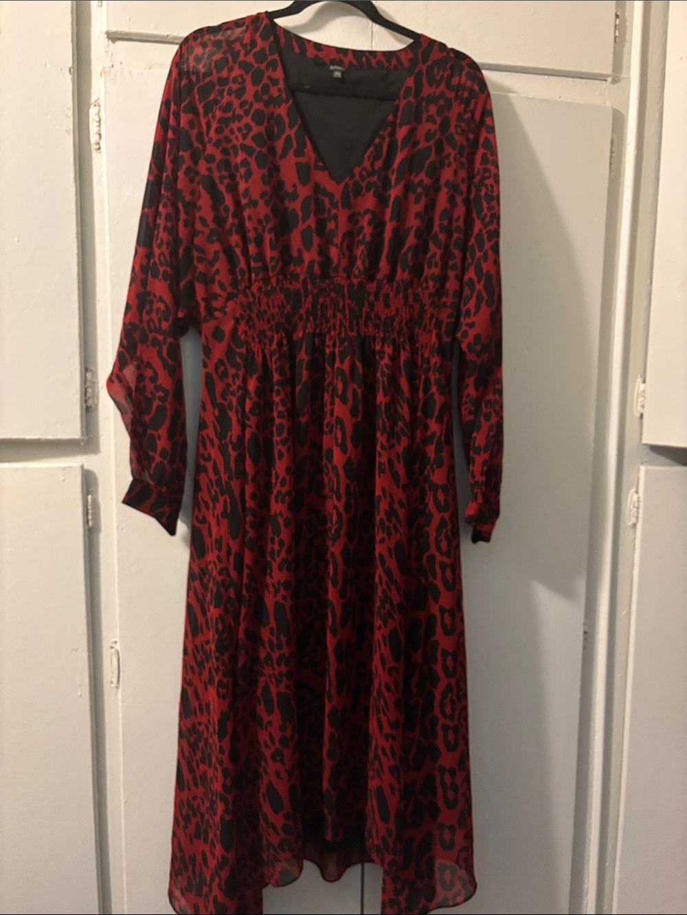 Buffalo David Bitton Red and Black Leopard Print V-Neck Maxi Dress